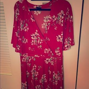 Torrid hot pink floral wrap dress w/ sleeves